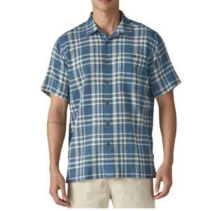 PATAGONIA Puckerware Plaid Short Sleeve Shirt Men M Blue Classic Crinkle Resort